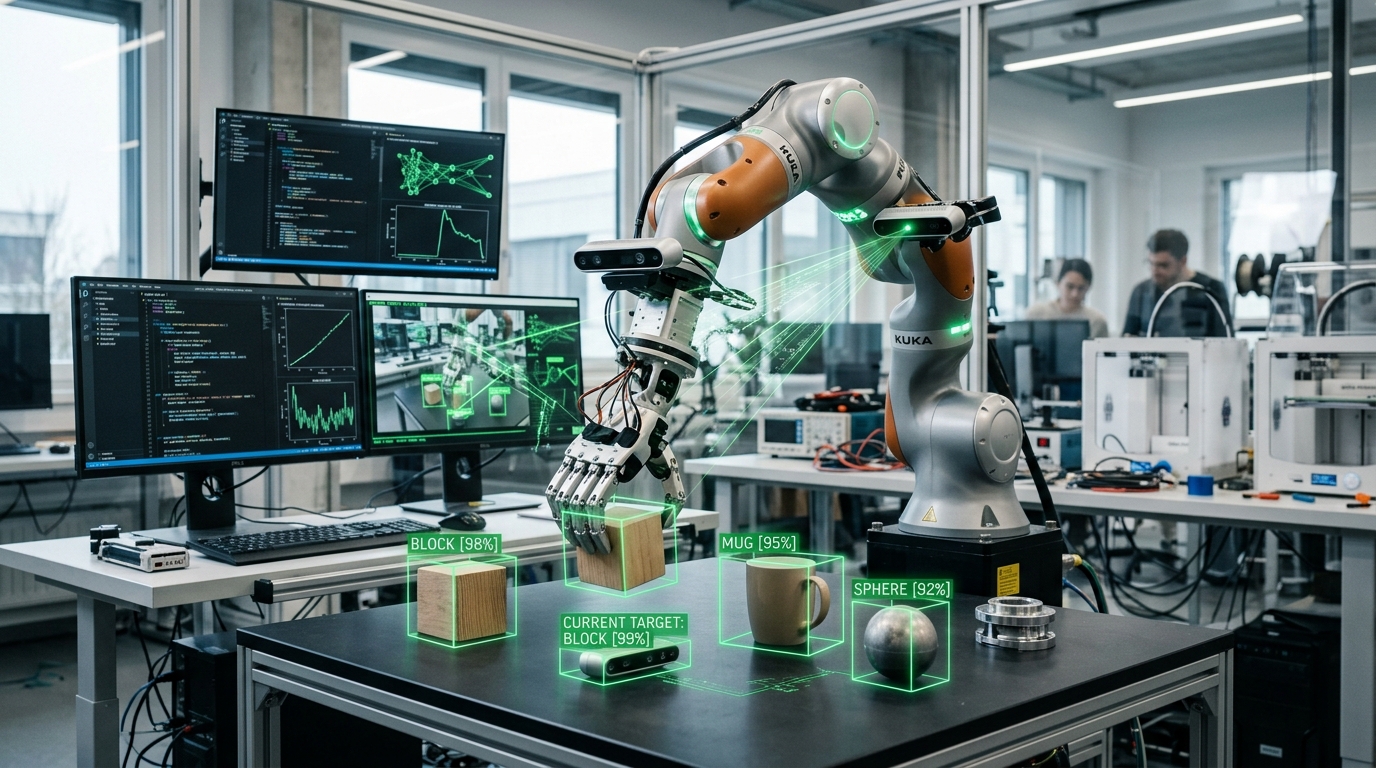 Robot AI & Autonomy — Computer vision pose estimation, neural network grasping policies, and dexterous robot autonomy